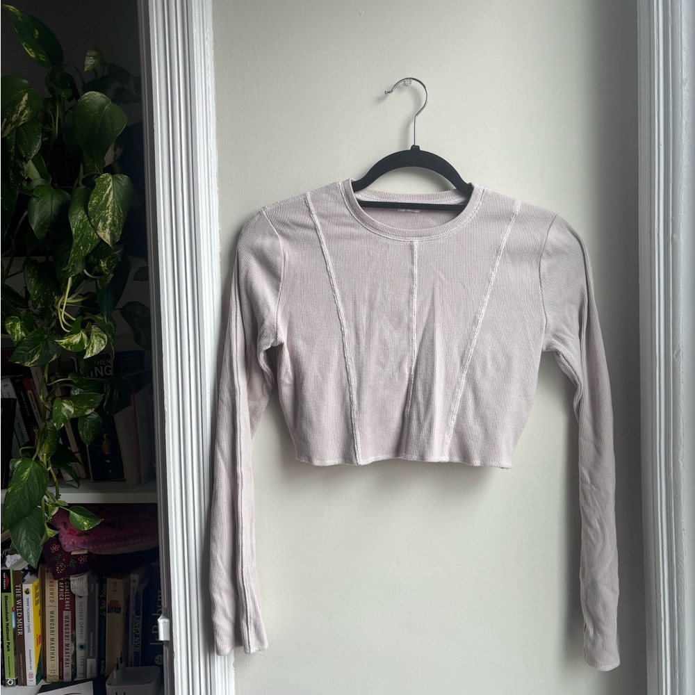 Garage Tan Cream Fitted Crop Top Long Sleeve